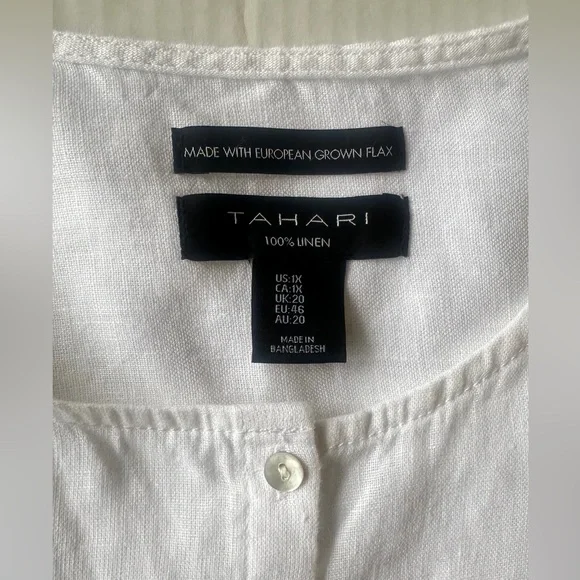 Tahari Shirt European Flax 100% Linen Womens XL White Textured Button Up Top - Picture 2 of 8